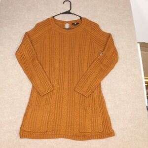 HM Rust Orange Cable Knit Tunic Sweater Long Sleeve Pockets Brown Womens Medium